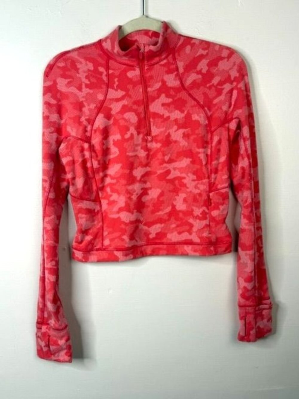 Lululemon Womens Pink Camo Print It's Rulu Run Half Zip Cropped Pullover Size 10 - Picture 2 of 7